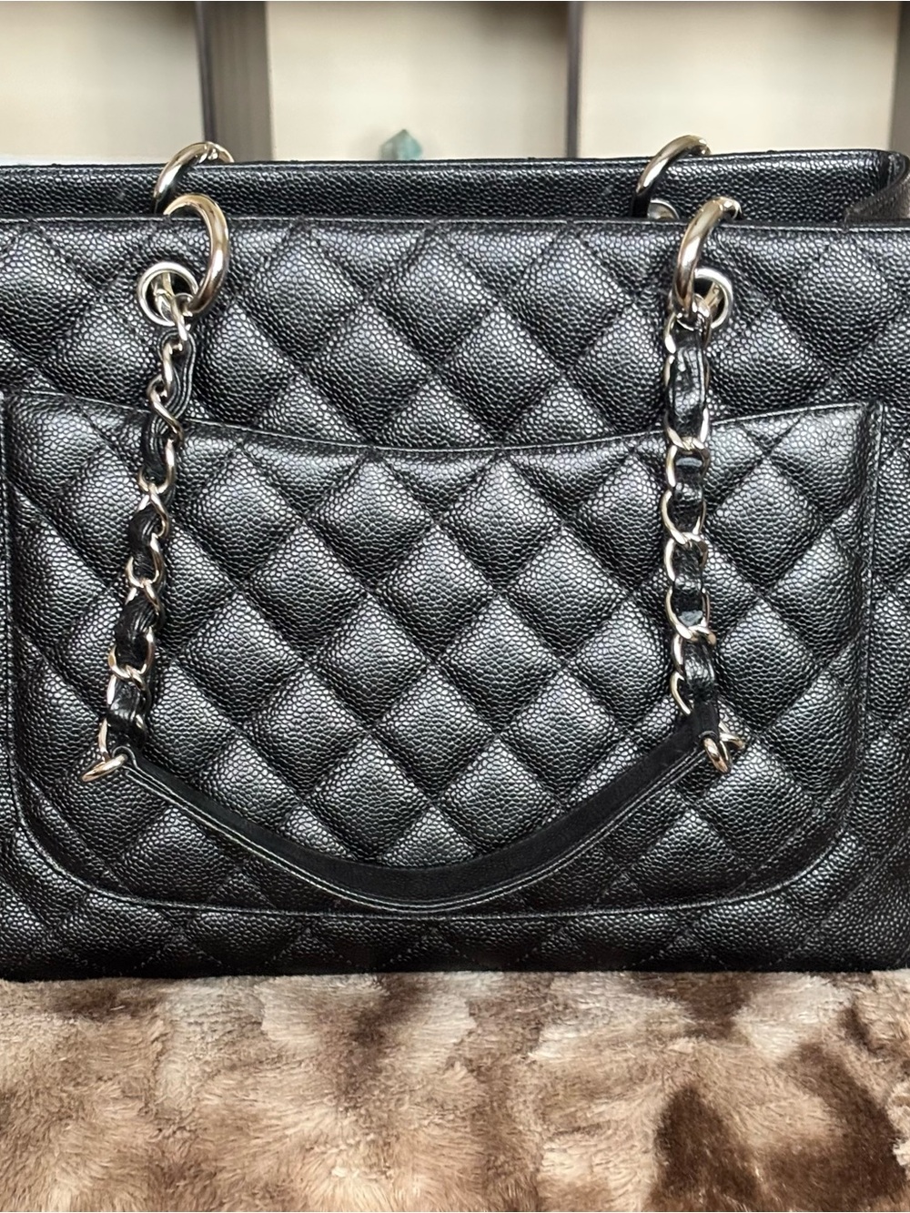 CHANEL NWT Grand Shopping Tote Black Quilted Caviar Leather W/Chain-Strap Handle - Picture 12 of 14